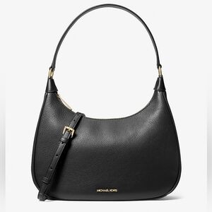Michael Kors Cora Black Pebbled Leather Hobo Shoulder Bag with Gold Hardware